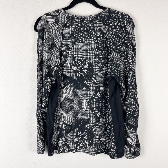 Yigal Azrouel Cold Shoulder Silk Top Womens 6 Black Blouse Printed Long Sleeve - Picture 9 of 13